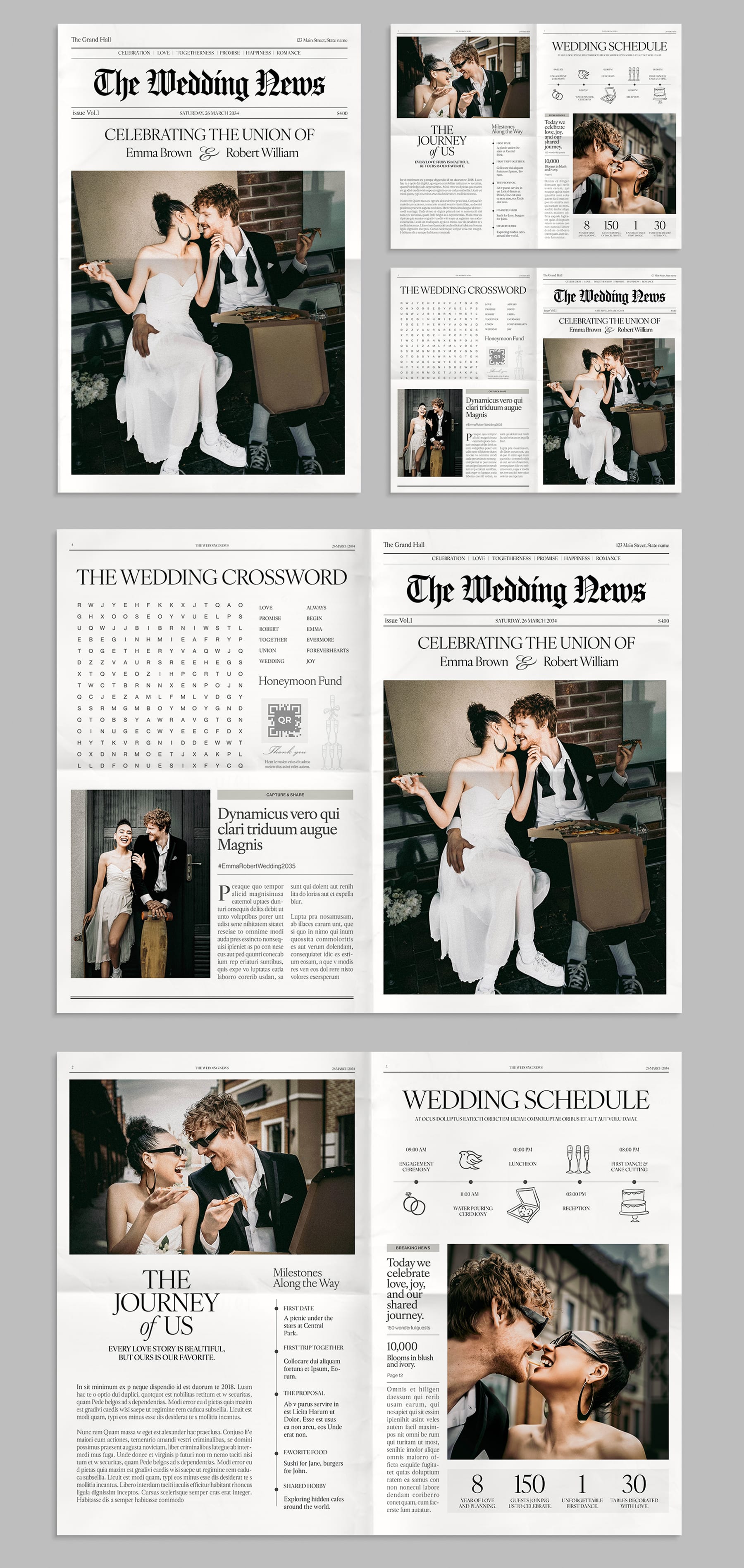 Wedding Newspaper Template (Edition II) — full layout preview