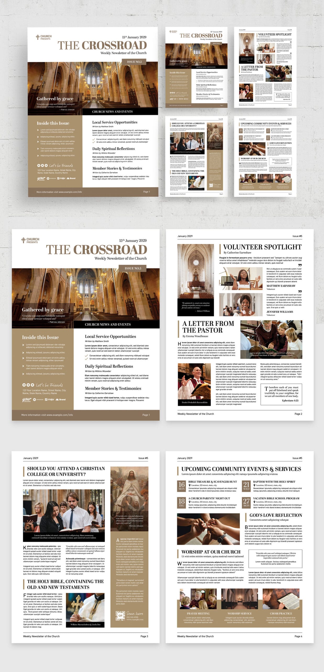 Church Newsletter Template (Edition V) — full layout preview