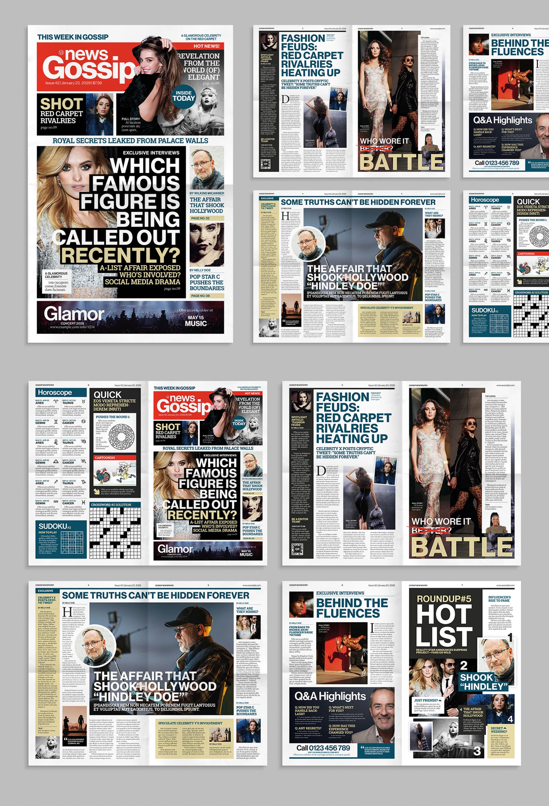 Gossip Newspaper Template — full layout preview