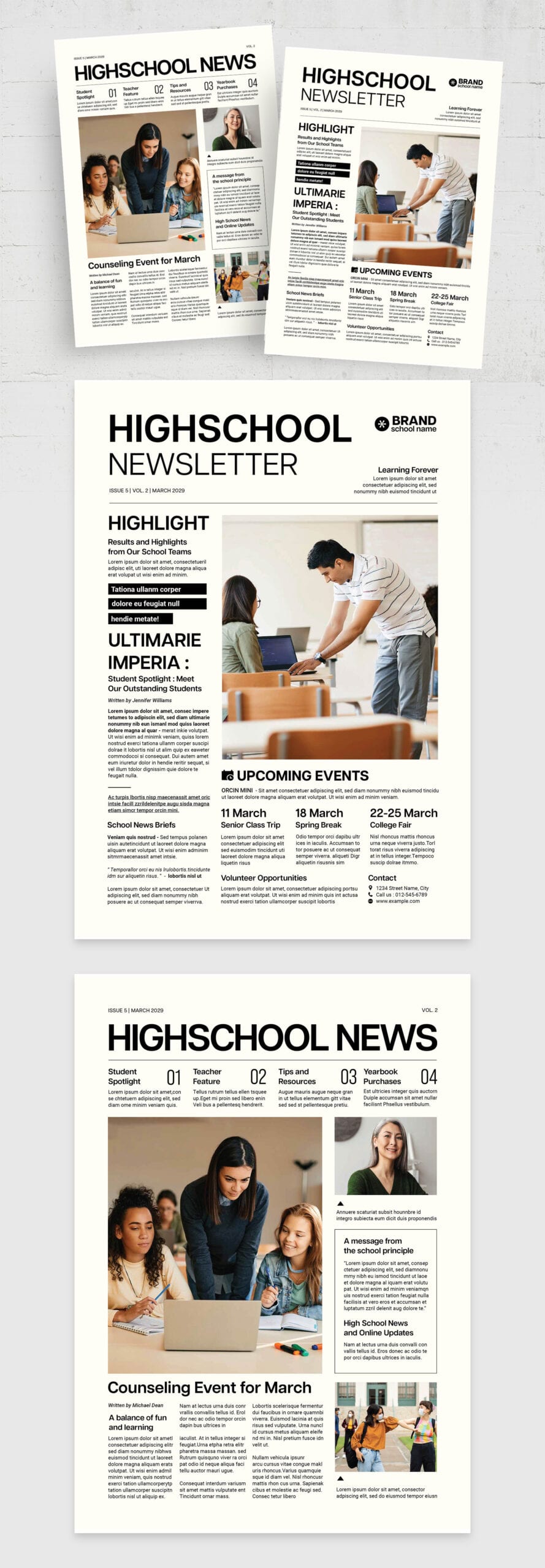 High School Newsletter Template (Edition I) — full layout preview