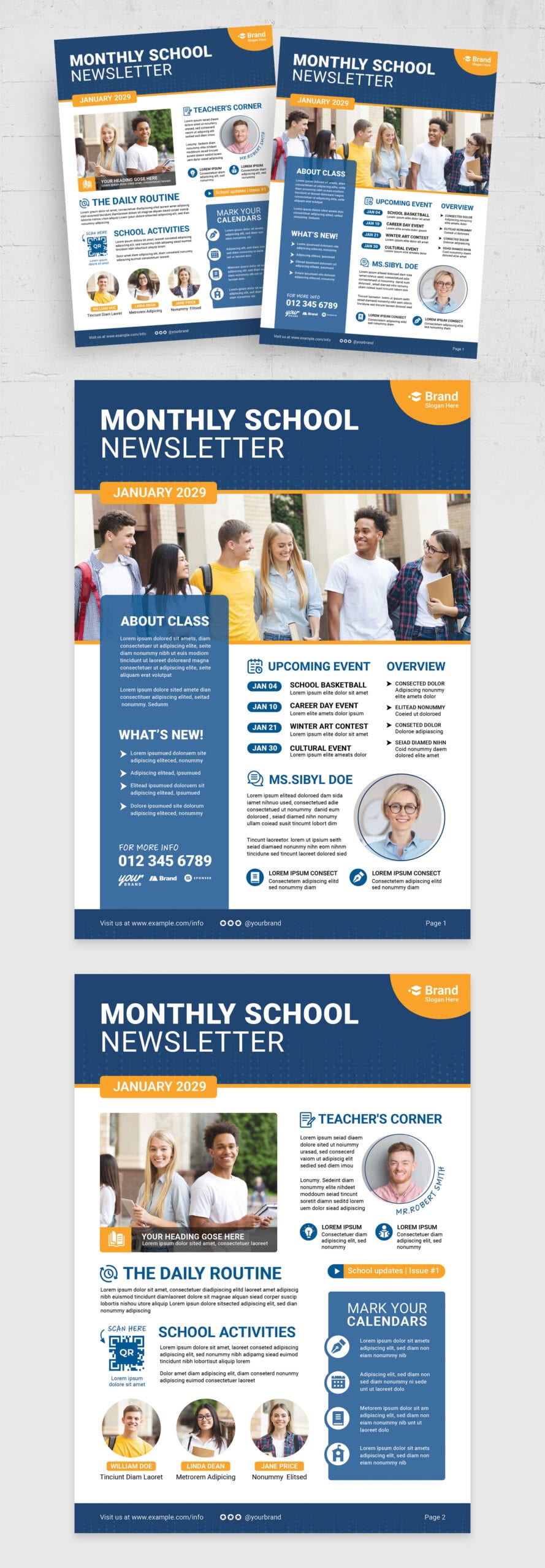 High School Newsletter Template (Edition II) — full layout preview