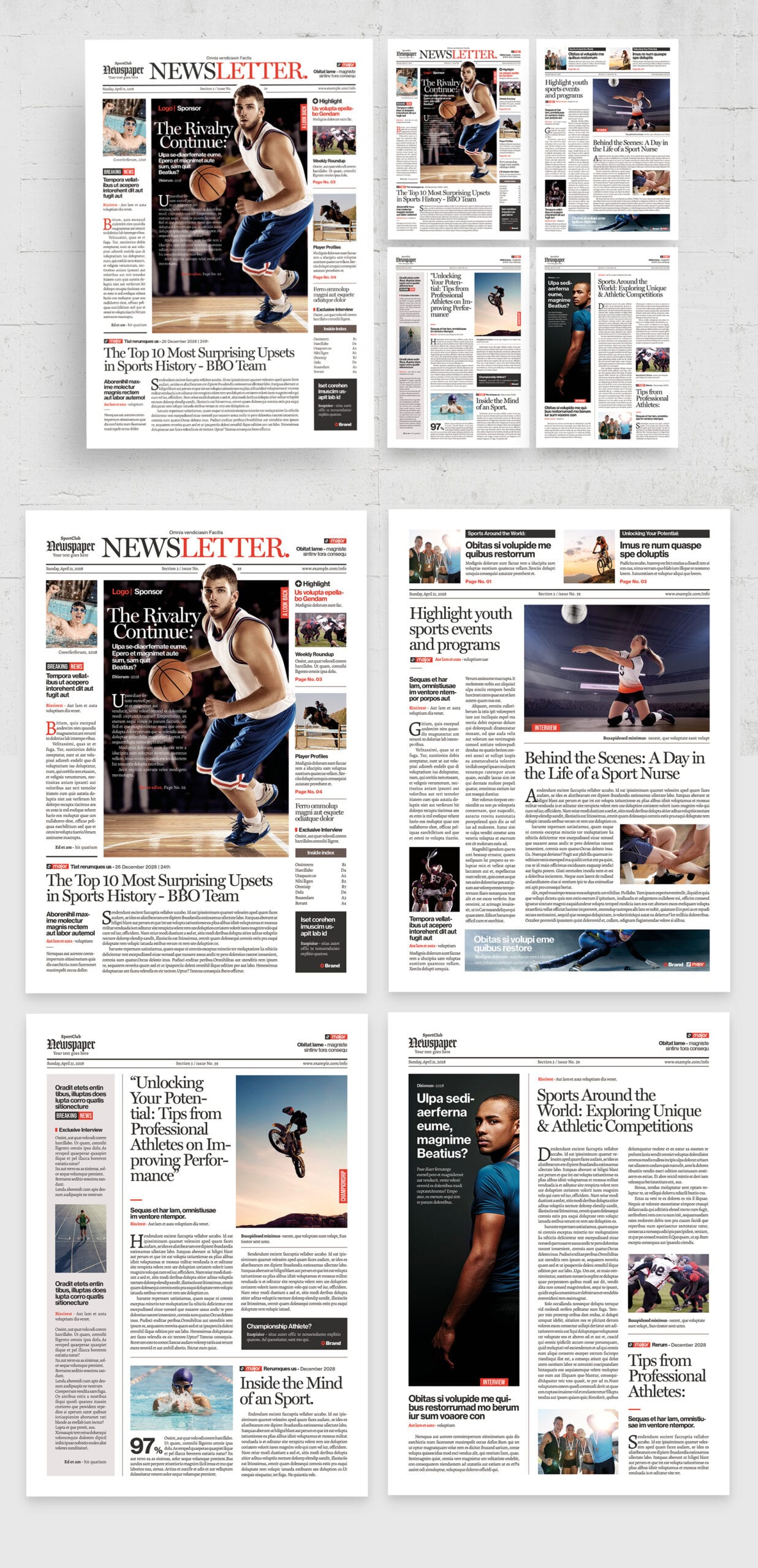 Sports Newsletter / Newspaper Template — full layout preview