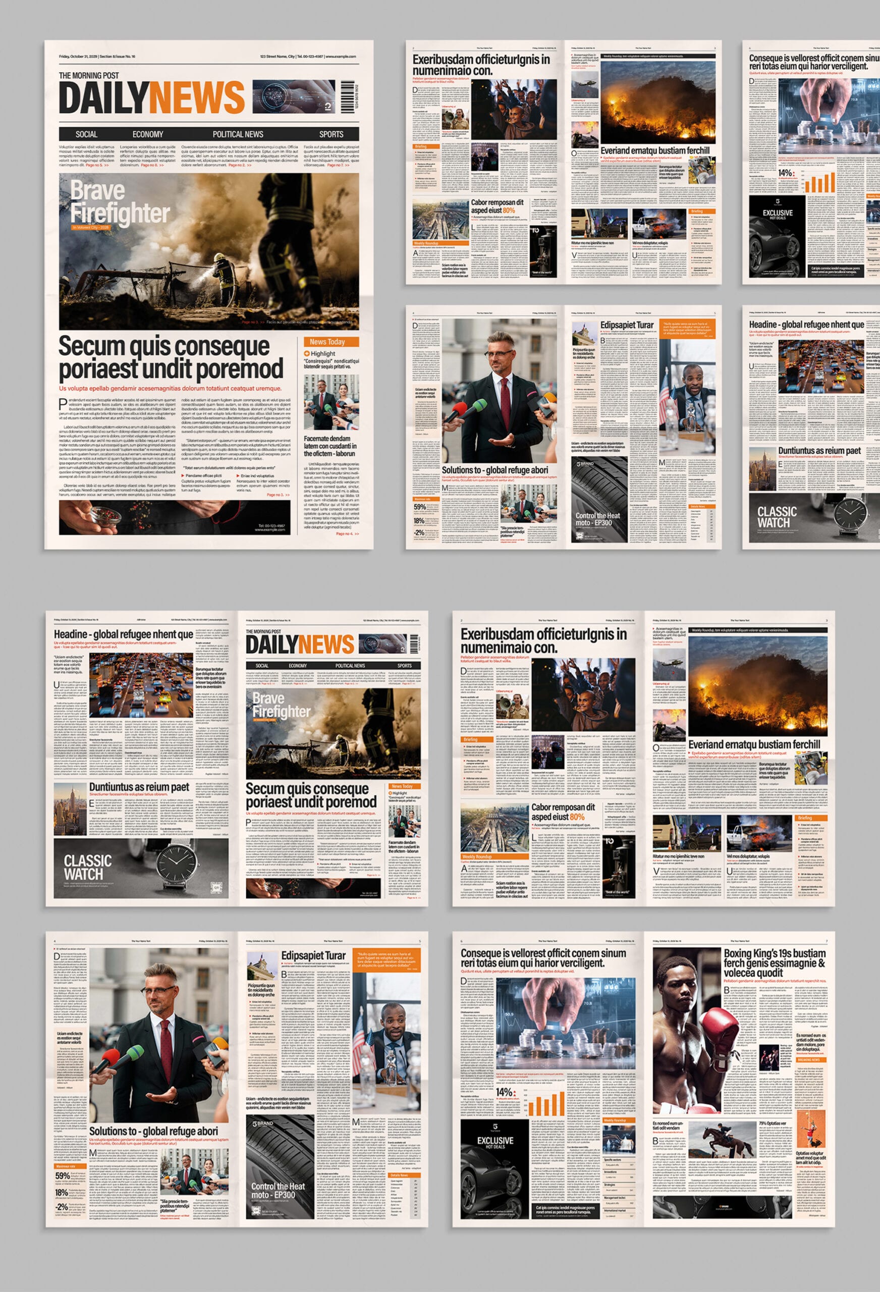 Tabloid Newspaper Template — full layout preview