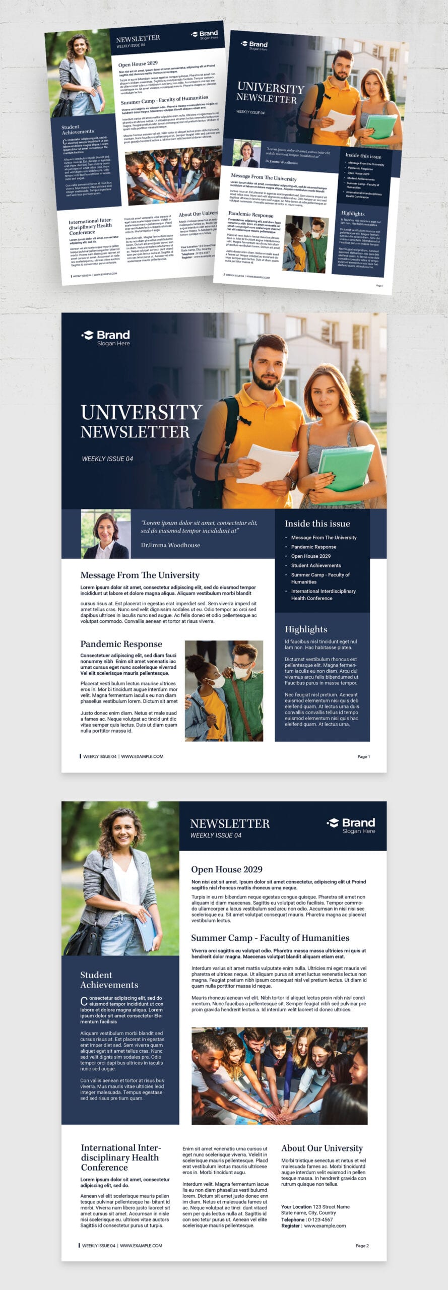 University Newsletter Template (Edition II) — full layout preview