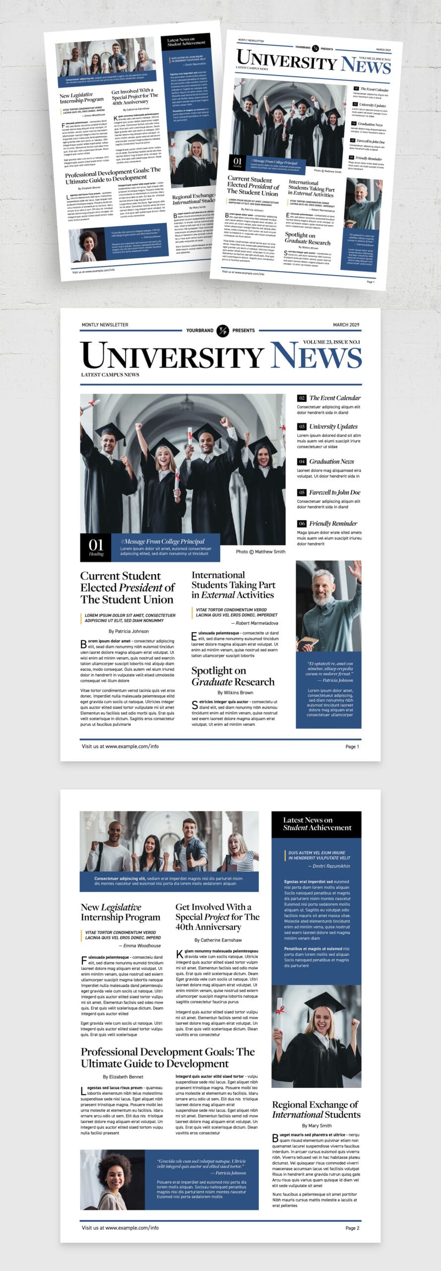 University Newsletter Template (Edition III) — full layout preview