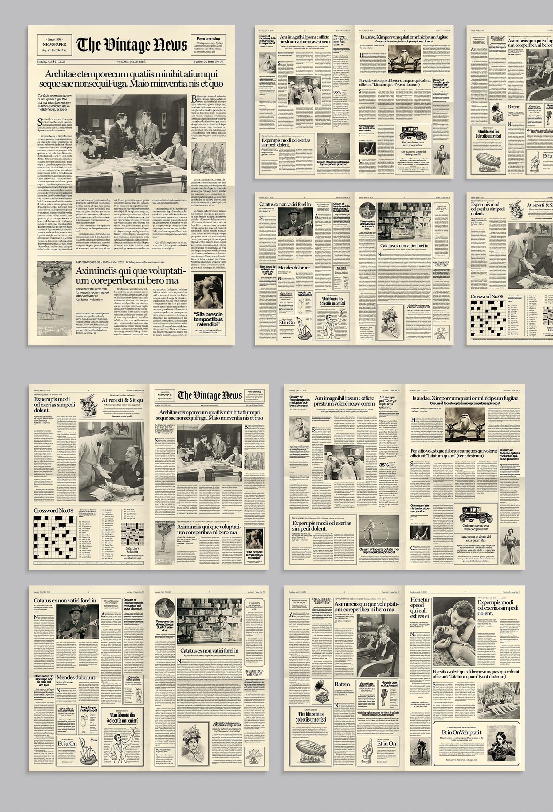 Vintage Newspaper Template — full layout preview