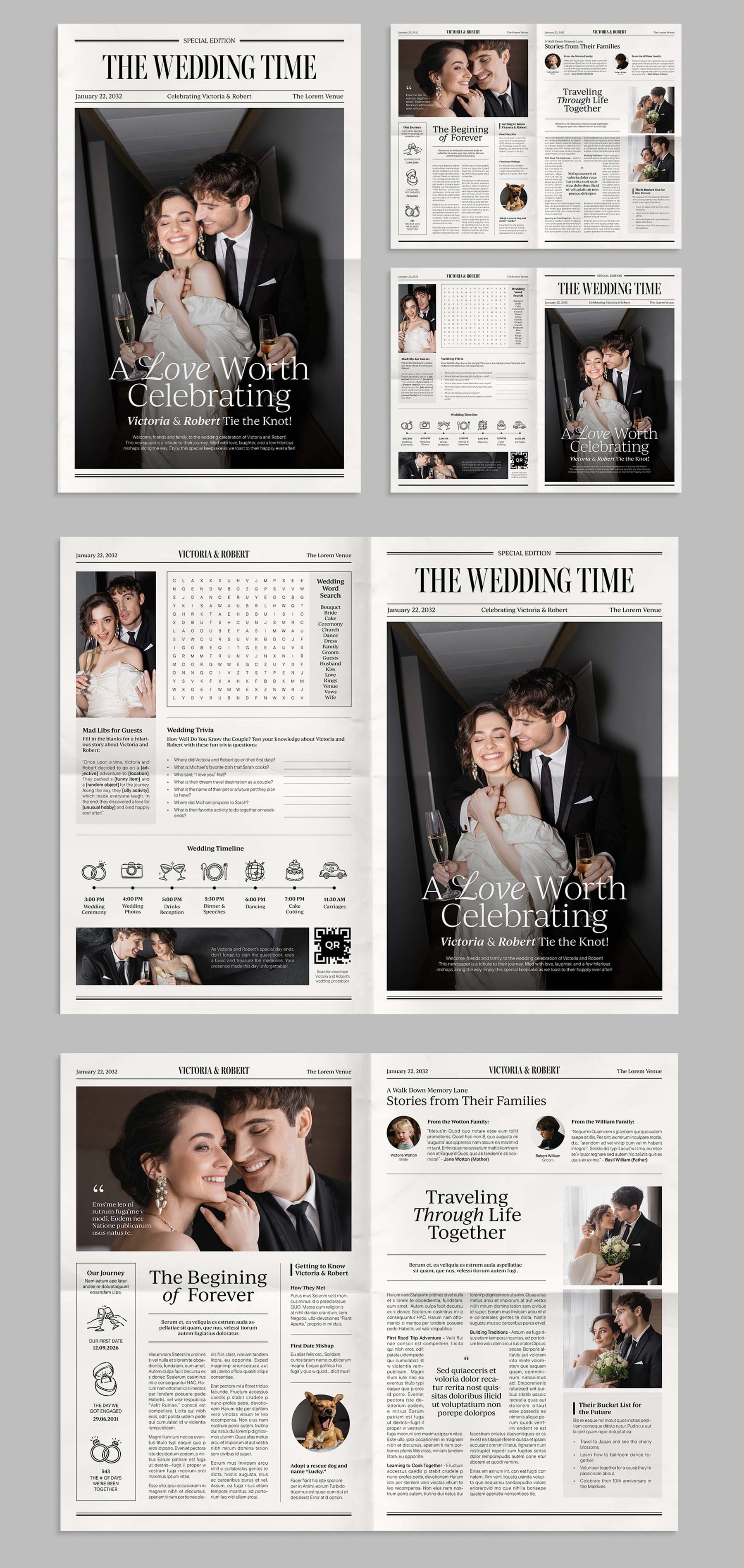 Wedding Newspaper Template (Edition I) — full layout preview