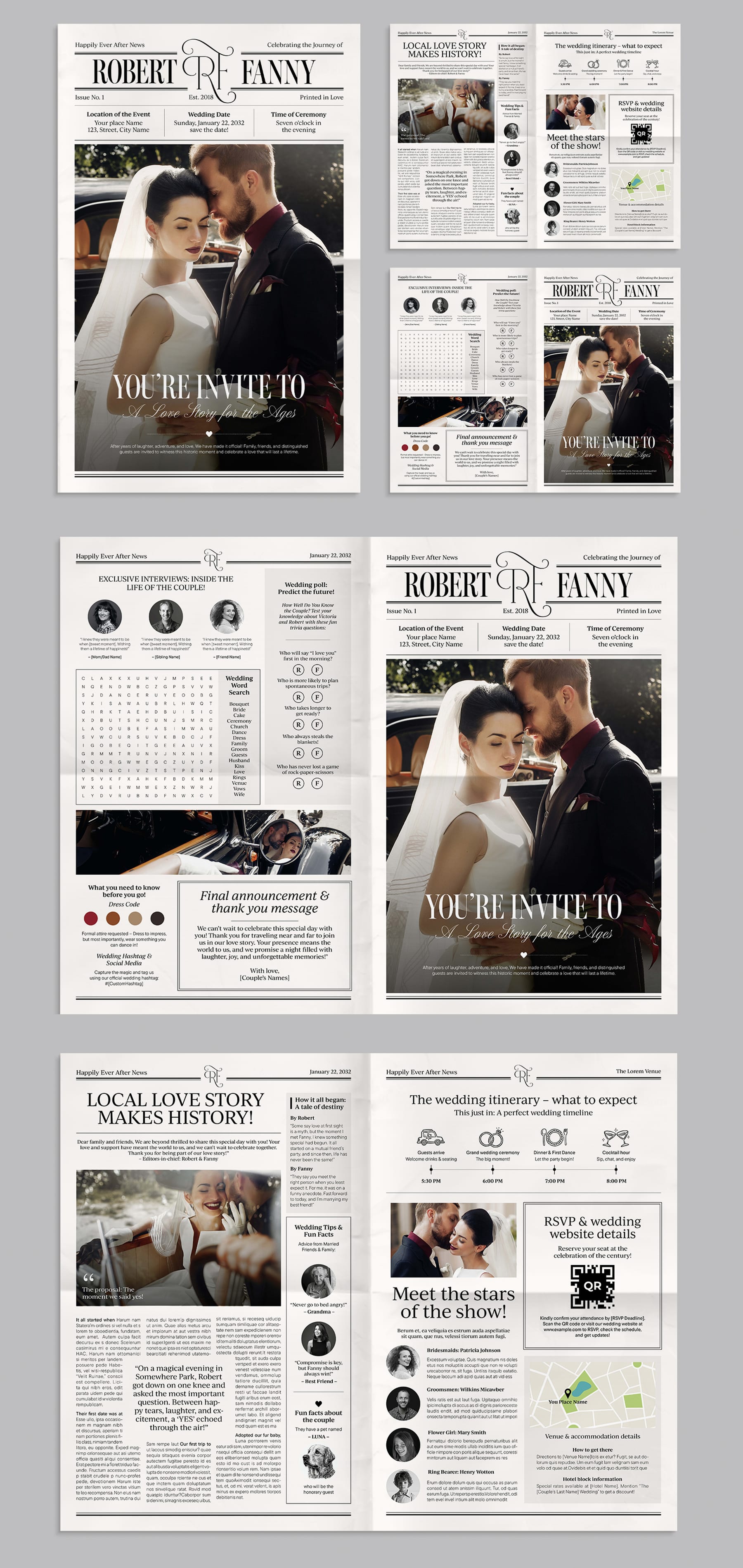 Wedding Newspaper — full layout preview